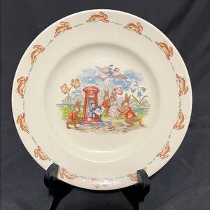 Bunnykins Vintage Plate by Royal Doulton, Royal Mail letterbox Airmail